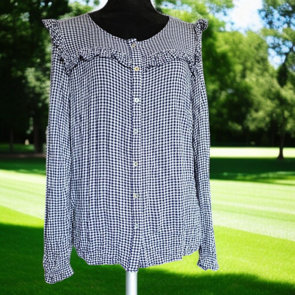 MANGO ( SM ) Vicky Checkered Button Down Lightly ruffled Layering Blouse